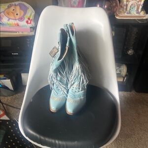 Fringed Heeled Boots in Blue